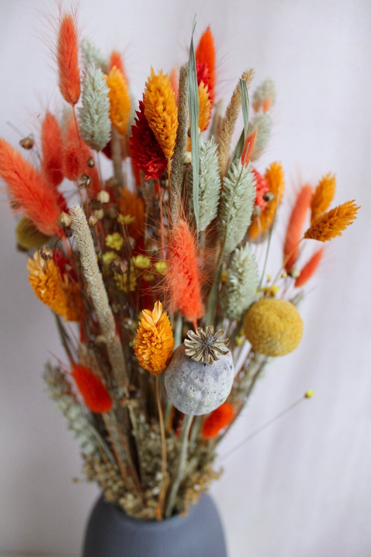 Vasenglück Trockenblumen Trockenblumenstrauss „No. 64“ in Orange & Gelb mit Mohn