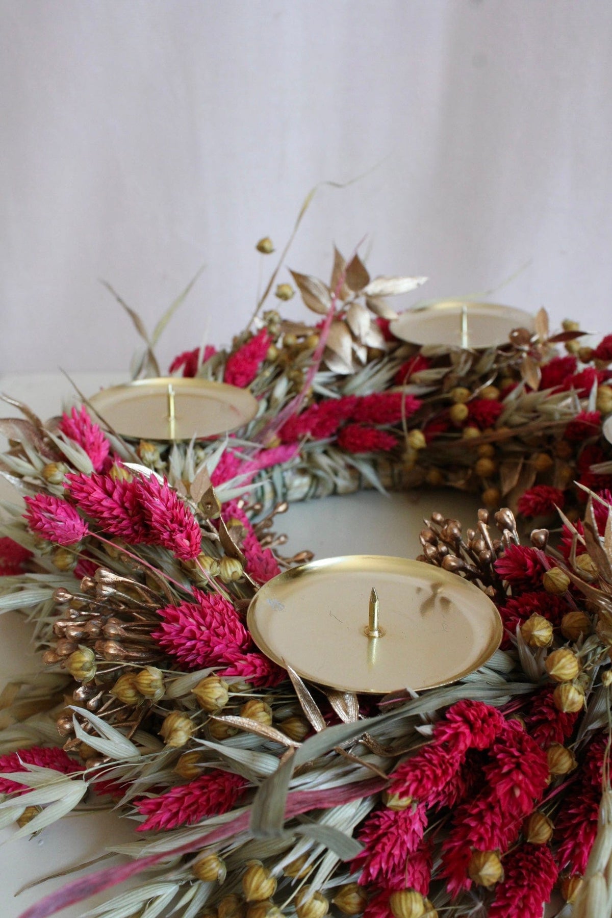 Vasenglück Trockenblumenkranz PRE-ORDER | Kleiner Adventskranz Trockenblumen | Pink Gold